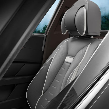 SLARY 5PCS Angel Wings Front and Back Car Seat Covers Auto Interior Accessories with Water Proof Nappa Leather for Cars SUV Pick-up Truck Universal Comfortable and Breathable (Full Set, Grey)