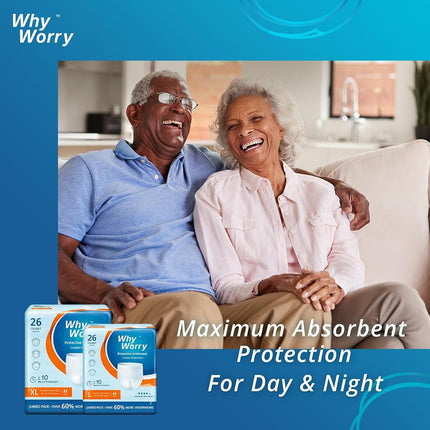 WhyWorry Incontinence Underwear for Women and Men, XLarge, 26 Count