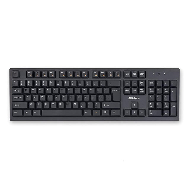 Verbatim Slimline Wireless Keyboard 2.4GHz USB Plug-and-Play Numeric Keypad Adjustable Tilt Legs Wireless Full-Size Computer Keyboard Compatible with PC, Laptop -Frustration Free Packaging Black 70738