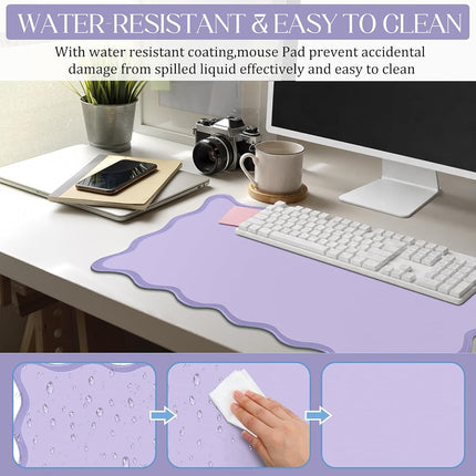 Hahafelt Scalloped Desk Mat Large Scalloped Piping Cute Desk Mat Aesthetic Preppy Table Pad Large Nonslip Pad with Edge Stitching Waterproof Gaming(Purple,31.5 x 15.75 Inches)