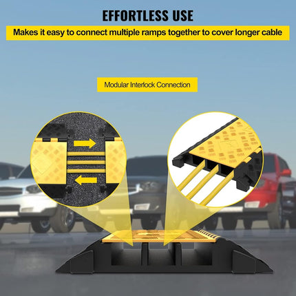 VEVOR 3-Channel Rubber Cable Protector Ramps Heavy Duty 44000Lbs Load Capacity Cable Wire Floor Cord Cover Ramp Speed Bump Driveway Hose Cable Ramp Protective Cover