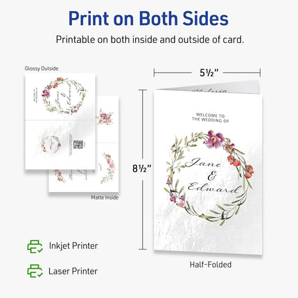 Avery Printable Rectangle Half Fold Greeting Cards, 5.5" x 8.5", Glossy White Cardstock, Laser/Inkjet, 50 Total, Great for Thank You Cards, Event Invitations, and More