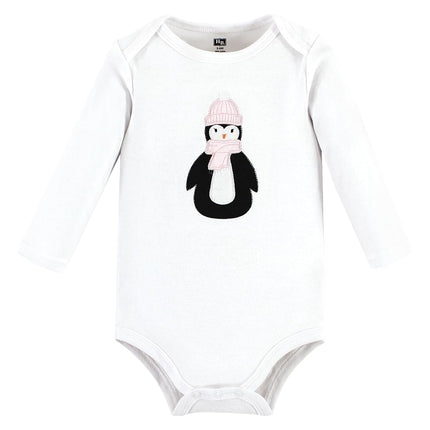 Hudson Baby Unisex Baby Cotton Long-Sleeve Bodysuits, Pink Penguin 3-Pack, 12-18 Months, Pink Penguin 3-pack, 12-18 Months