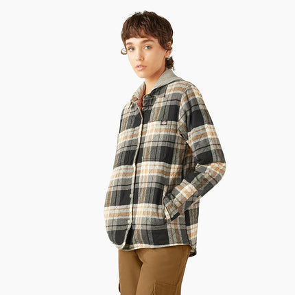 Dickies Chaqueta de camisa con capucha de franela para mujer, Negro, XL