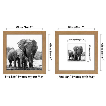 Americanflat 8x8 Picture Frame with Shatter-Resistant Glass - Use as 4x4 Frame with Mat or Display 8x8 Photo Without Mat - Signature Collection - Square Frames for Tabletop and Wall - Dark Oak