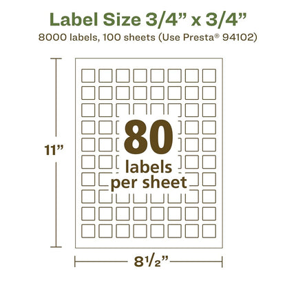 Avery EcoFriendly Matte White Recycled Square Labels, 3/4" x 3/4", Print-to-The-Edge, Matte White Labels, Permanent Adhesive, Laser/Inkjet Printable, 8,000 Total