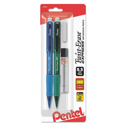 Pentel QE415LEBP2 Lápiz mecánico Twist-Erase EXPRESS, 0,5 mm, 2 por juego