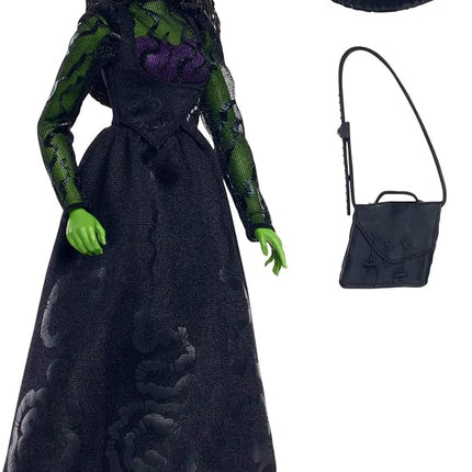 Mattel Universal Wicked Elphaba Fashion Doll and Green Leather Accessories, Braided Black Hair, Possibility and Removable Ballroom Look