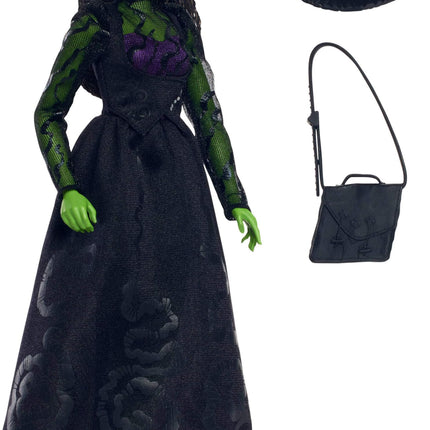 Muñeca Elphaba de Mattel Universal Wicked y accesorios de piel verde, pelo negro trenzado, vestido de gala y look removible