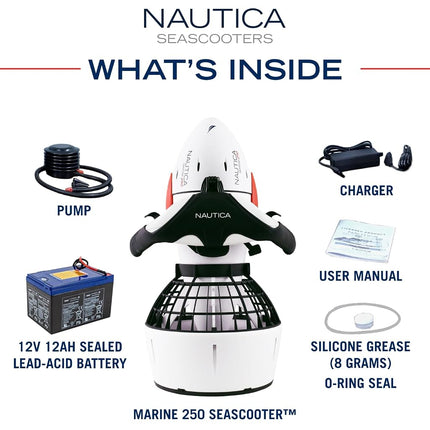 Nautica Marine 250 Underwater Seascooter, Scuba Snorkeling for Ocean or Pool, Action Camera Compatible