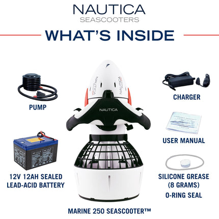 Nautica Marine 250 Underwater Seascooter, Scuba Snorkeling for Ocean or Pool, Action Camera Compatible