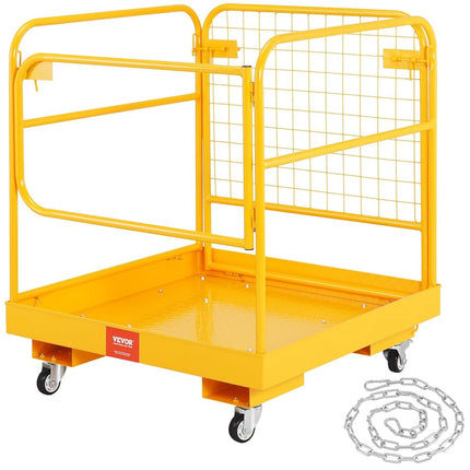 VEVOR Forklift Safety Cage, 36 x 36 Inches Foldable Forklift Work Platform of 1200 lbs Load Capacity with Lockable Swivel Wheels, Drain Hole & Device Chain, Holds 1 to 2 Adults, Ideal for Aerial Work