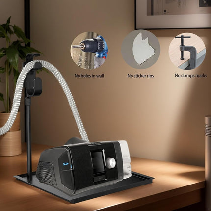 CPAP Protector Mat & CPAP Hose Holder - Bedside Organizer with Retractable CPAP Hook for CPAP Mask & Tubing, Keeps CPAP Supplies Neat and Tidy, Enhances Sleep Quality (Black)