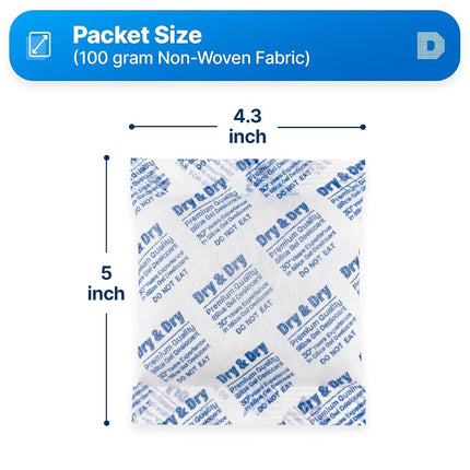 Dry & Dry 100 Gram Pack of 5 Premium Silica Gel Packets Desiccant Dehumidifiers - Rechargeable Fabric