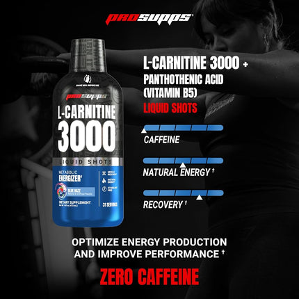 ProSupps L-Carnitine 3000 Liquid Fat Burner, Stimulant Free Metabolic Enhancer, 31 Servings (Blue Razz Flavor)