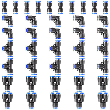 TAILONZ Pneumatic 6mm od Push to Connect Fittings Pneumatic Fittings Kit 10 Spliters+10 Elbows+10 tee+10 Straight (40 pcs)