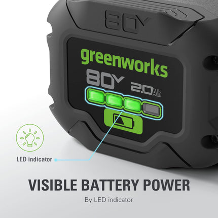 Batería de iones de litio Greenworks 80 V 2.0 Ah (batería original Greenworks / más de 75 herramientas compatibles)