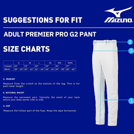 Mizuno Adult Men's Premier Pro Baseball Pant G2, White, X-Small