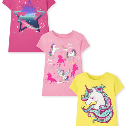 The Children's Place Girls Short Sleeve Graphic T- Shirt, Unicorn/Unicorn Rainbow/Unicorn Star, Small