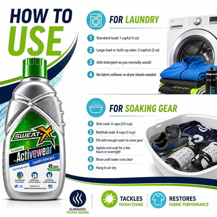 SWEATX Activewear Laundry Detergent Liquid, 45 Loads