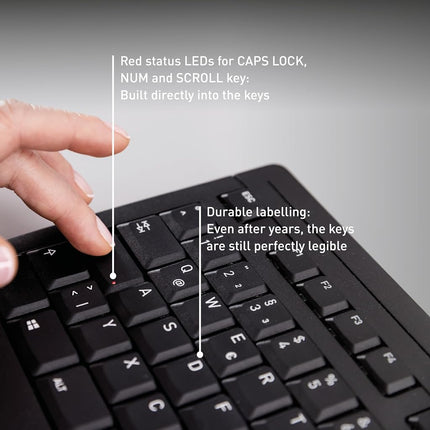 CHERRY STREAM KEYBOARD, Wired Keyboard, EU Layout (QWERTY), Whisper-Quiet Keystrokes, Unique Typing Experience, Flat Design, Black