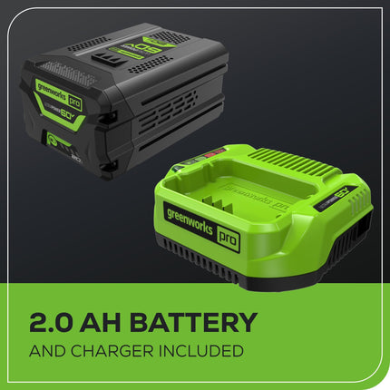 Greenworks 60V 450 CFM Cordless Leaf Blower, 2.0 Ah Battery and Rapid Charger