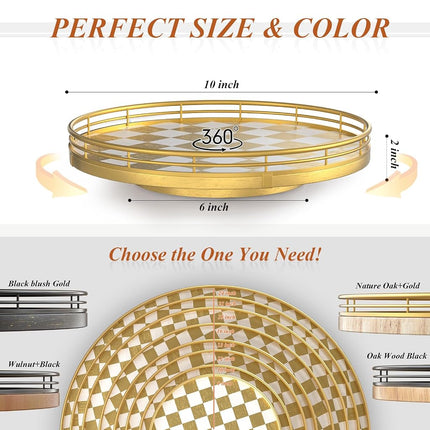 AMH 10-Inch Gold Checkerboard Lazy Susan Vanity Tray with Metal Rail