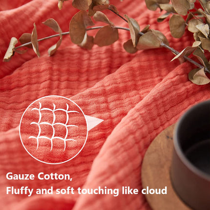 Manta de muselina de algodón Simple&Opulence para cama, sofá, manta de gasa tejida con borlas, suave, ligera, acogedora, prelavada, transpirable, decoración de casa de campo para todas las estaciones (rojo coral)