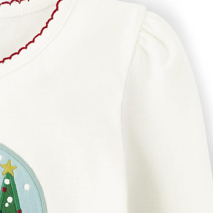 Gymboree Girls' and Toddler Fall and Holiday Embroidered Graphic Long Sleeve T-Shirts, Holiday Exp Snowglobe, 6