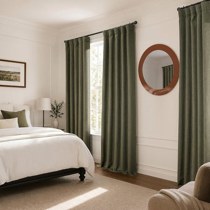 HPD Half Price Drapes Faux Linen Room Darkening Curtains - 84 Inches Long Luxury Linen Curtains for Bedroom & Living Room (1 Panel), 50W X 84L, Khaki Green