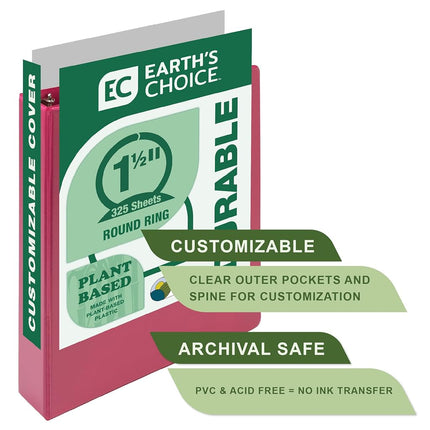 Samsill Earth’s Choice™, Durable Fashion Color 3 Ring View Binder, 1.5 Inch Round Ring, Up to 25% Plant Based Plastic, Eco-Friendly, USDA Certified Biobased, Pink Berry, Value 2 Pack
