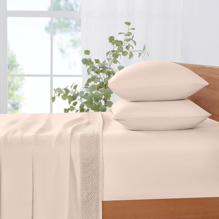 Modern Threads Pacific Coast Textiles 3 PIECE CROCHET LACE MICROFIBER SHEET SET BLUSH TWIN, Microfibre