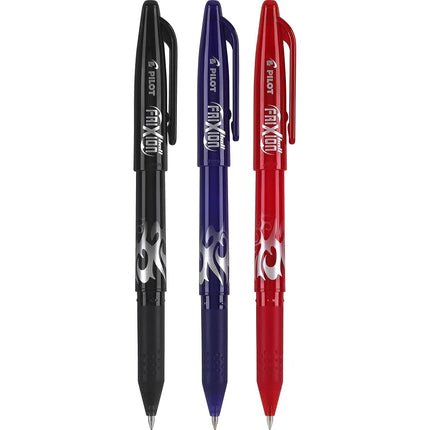 PILOT FriXion Ball Erasable & Refillable Gel Ink Stick Pens, Fine Point, Black/Blue/Red Inks, 3-Pack (31557)