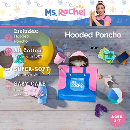 Franco Ms. Rachel Kids Beach/Pool/Bath/Camping Hooded Towel Poncho 24" X 22", Absorbent Cotton Cover up, (Officially Licensed Product)