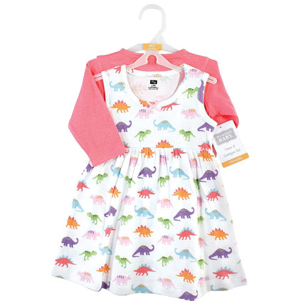 Hudson Baby Baby Girls' Cotton Dress and Cardigan Set, Girl Dinosaurs, 18-24 Months