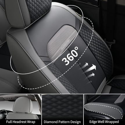 FLORICH 2 paires de housses de siège de voiture, housses de siège en cuir de luxe universelles antidérapantes, housses de siège auto pour camions, fourgonnettes, SUV, berlines (2 packs, gris et noir)