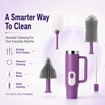 5-in-1 Long Handle Electric Bottle Brush Cleaner and Straw Cleaning Brush with Removable Brush Head, Multi-Function Rechargeable,for Stanley Cups, Baby Bottles, Pacifiers, Coffee Cups, Sports Bottles