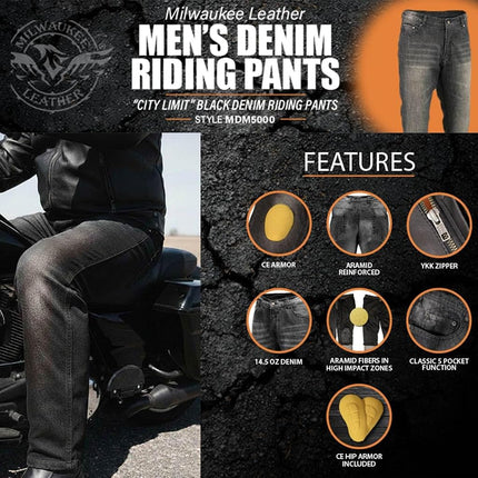Milwaukee Leather MDM5002 Jean en Denim Blindé Bleu pour Homme Renforcé avec des Fibres Aramid de Dupont - 46