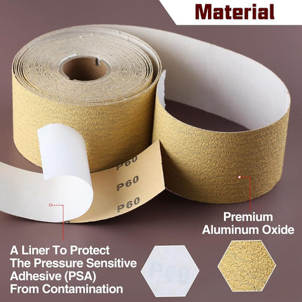 SPEEDWOX 60 Grit Sandpaper Roll Self Adhesive PSA Stickyback Sand Paper 2-3/4" Wide 10 Yard Long Sandpaper Sheets for Automotive & Woodworking Air File Long Board Sanders Metal Plastic Sanding Blocks