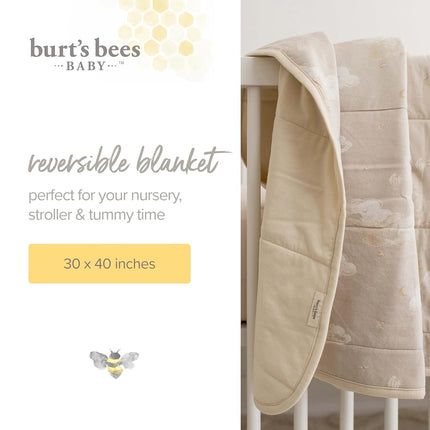 Burt's Bees Baby Reversible Baby Nursery Blanket Organic Cotton Jersey Quilted Blanket for Babies and Toddlers