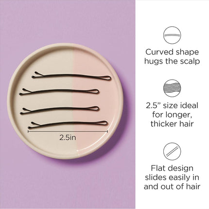 Diane Curved Hair Bobby Pins for Women – Bulk Pack of 40 Large 2.5” Bobby Pins - Black, Curved Flat Design with Ball Tips, D428