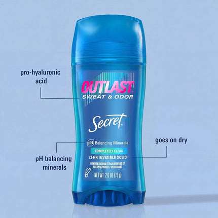 Secret Outlast Women's Invisible Solid Antiperspirant and Deodorant, Completely Clean, 2.6 Ounce