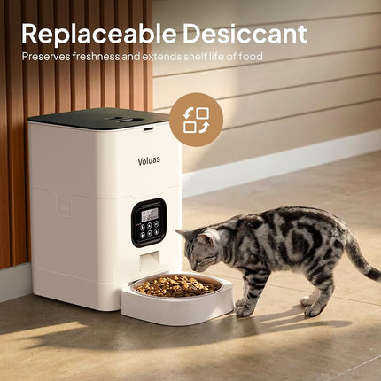 VOLUAS Automatic Cat Feeders - Timed Pet Feeder for Cats and Dogs with Dry Food Dispenser, Desiccant Bag, Programmable Portion Control, 4 Daily Meals, 10s Voice Recorder