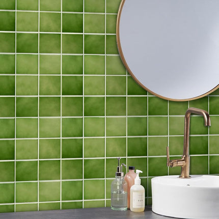 Commomy Peel and Stick Tile, Stick on Tiles Backsplash for Kitchen and Bathroom, PVC Self Adhesive Wall Tiles Stickers 3D Wall Panels Inner Wall Decoration(Square, Matte Green, 30x30cm, 10 Pcs)