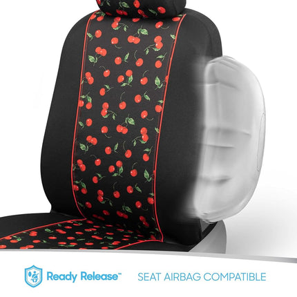 BDK Floral Theme Fresh-Protect Sideless All Protection Universal Auto Cars Front Seat Covers - 2 Piece Cheeky Cherry
