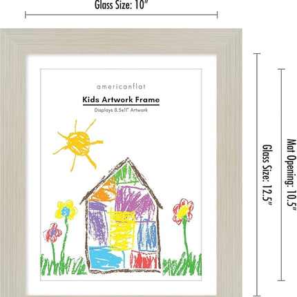 Americanflat Kids Artwork Display Frame Changeable (Light Wood) - Magnetic Door Holds 100 Art Pieces - A4 Size Display with Mount or 10x12.5 Without Mount - My Mini Masterpiece