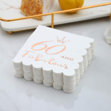 60 and Fabulous Cocktail Napkins Rose Gold - 60th Birthday Decorations for Women, Folded 5x5 Inches Disposable Party Napkins 3-Ply Paper Beverage Napkins, 60th Birthday Napkins, Wedding Anniversary