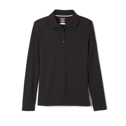 French Toast Girls' Long Sleeve Interlock Polo with Picot Collar (Standard & Plus), Black/Black, 2T