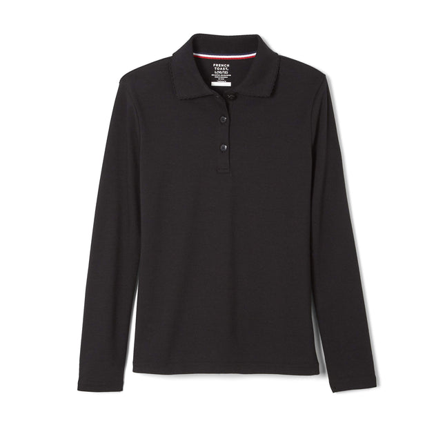 French Toast Girls' Long Sleeve Interlock Polo wit