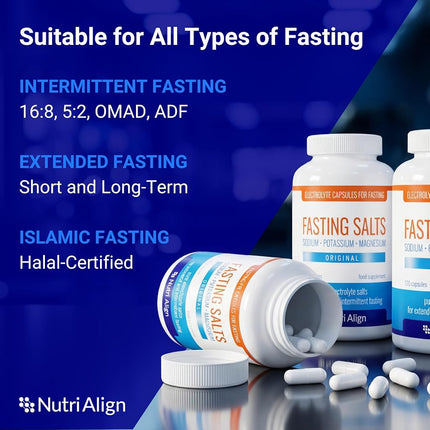 Fasting Salts Capsules: Pure Electrolyte Supplement for Extended Fasting. Sodium, Potassium, Magnesium | Completely Free from Junk Fillers, Sugars, Sweeteners | 120 Capsules.